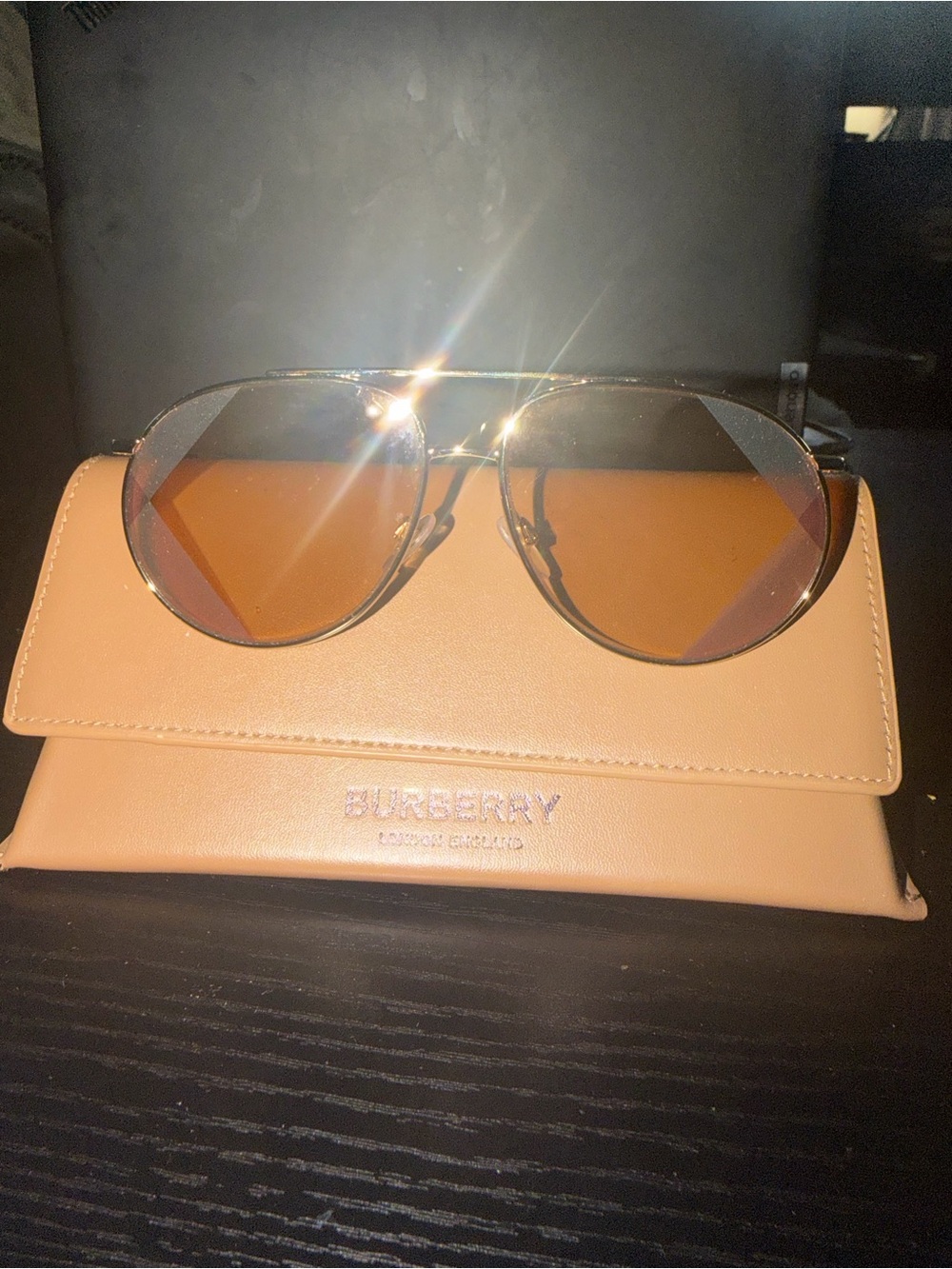 Burberry Gold Frame Brown Lens Aviator Sunglasses